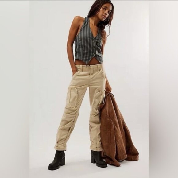 Free People We The Free Can't Compare Slouch Pants Straight Leg Cargo Pocket L - Picture 2 of 7